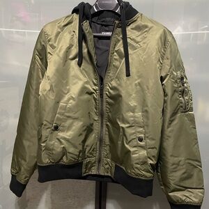 NWOT Express Men's Army Green Bomber Jacket Puffer with Hood
